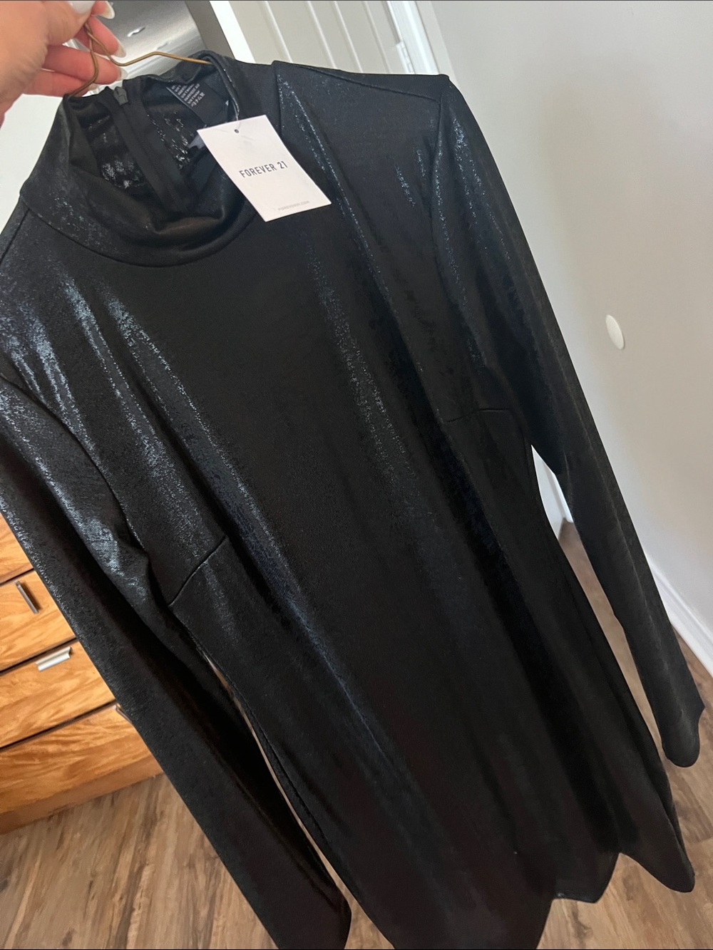 Forever 21 Black Shimmery Mock Neck Long Sleeve dress